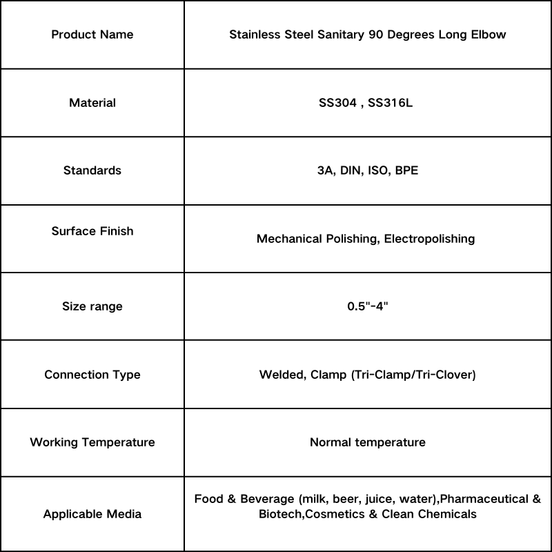 sanitary 90 degree long elbow