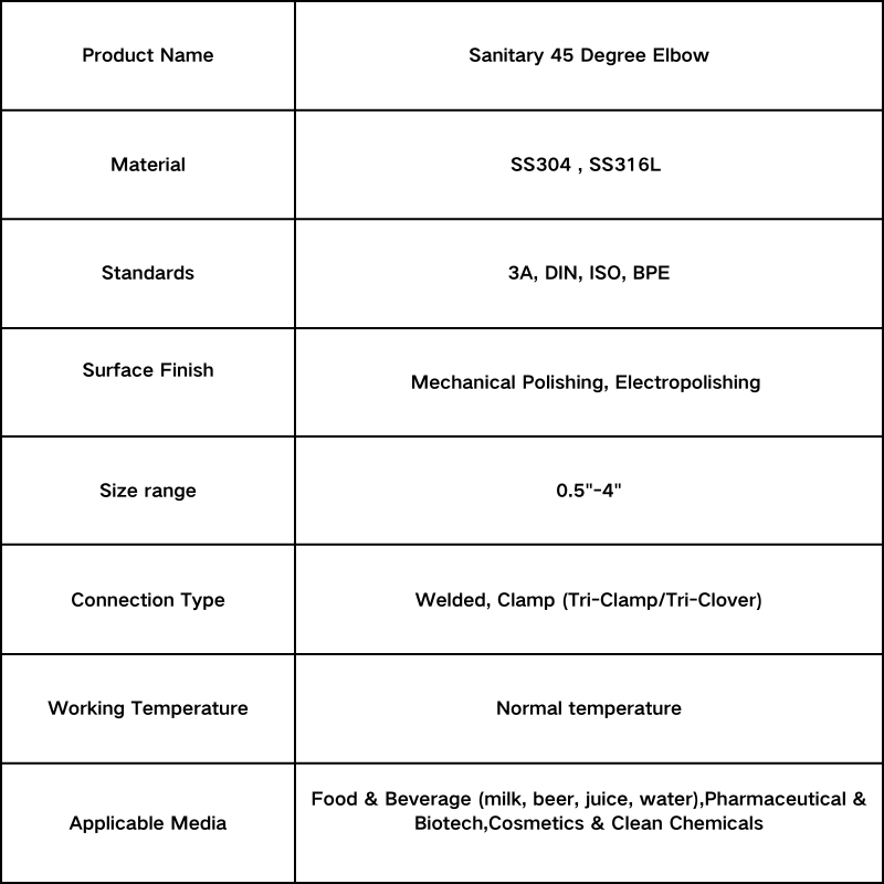 sanitary 45 degree elbow